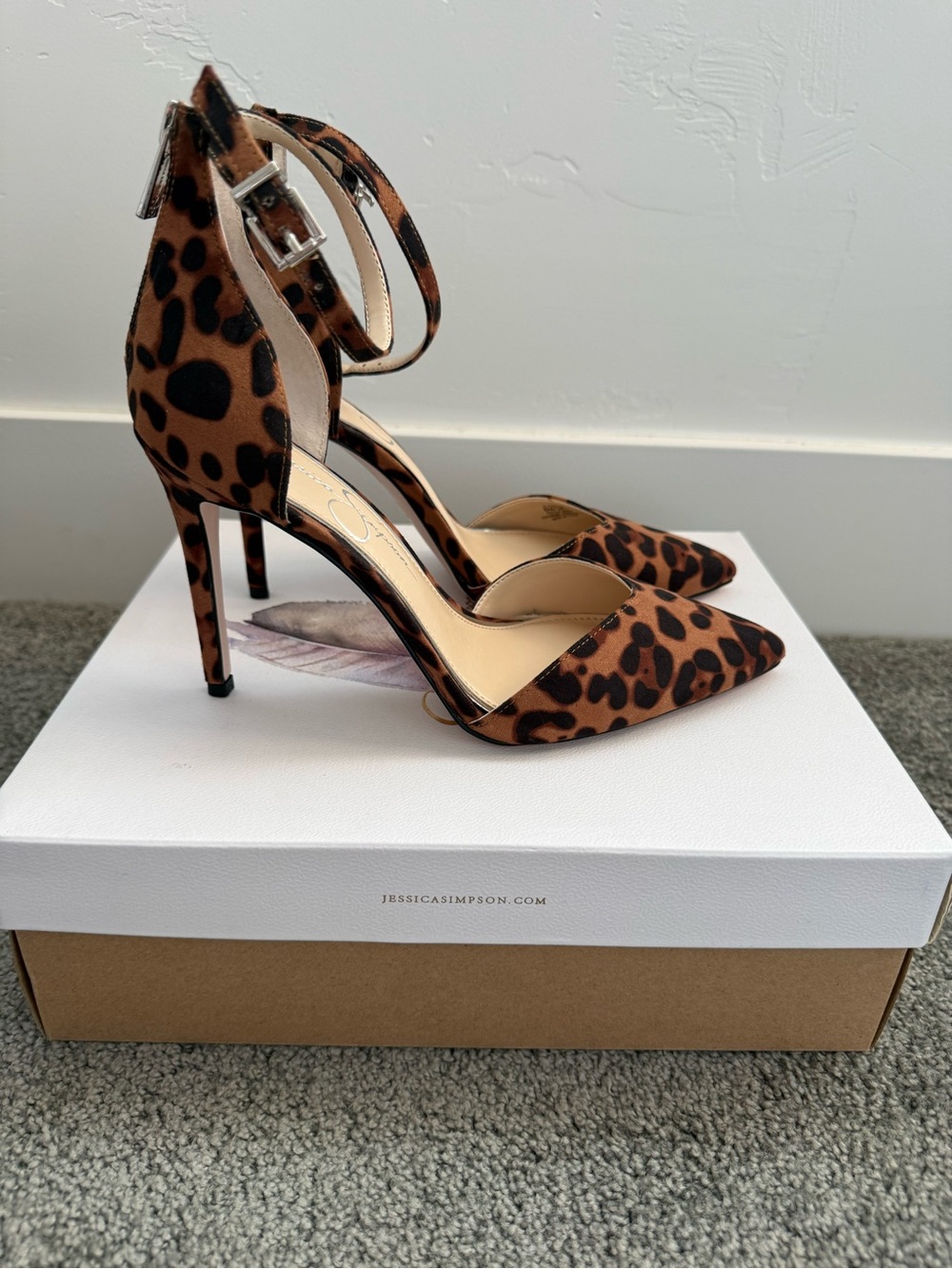 Jessica Simpson Leopard Ankle-Strap Pointed Toe Pumps - Brown/Black - Picture 4 of 6